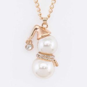 Snowman Gold Tone & Clear Crystals Necklace
